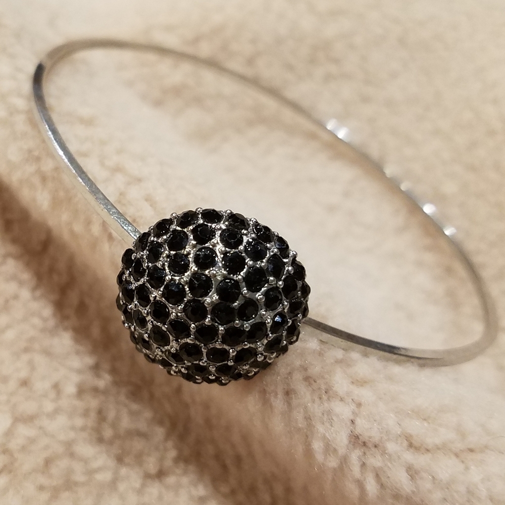 Silver bangle with Black rhinestones